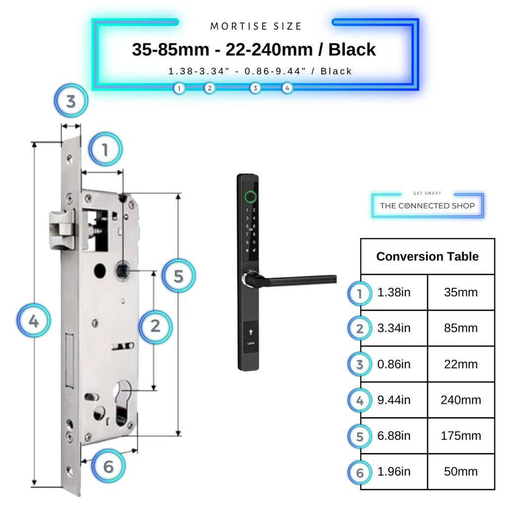 Smart Door Lock Thin Black — dimensions